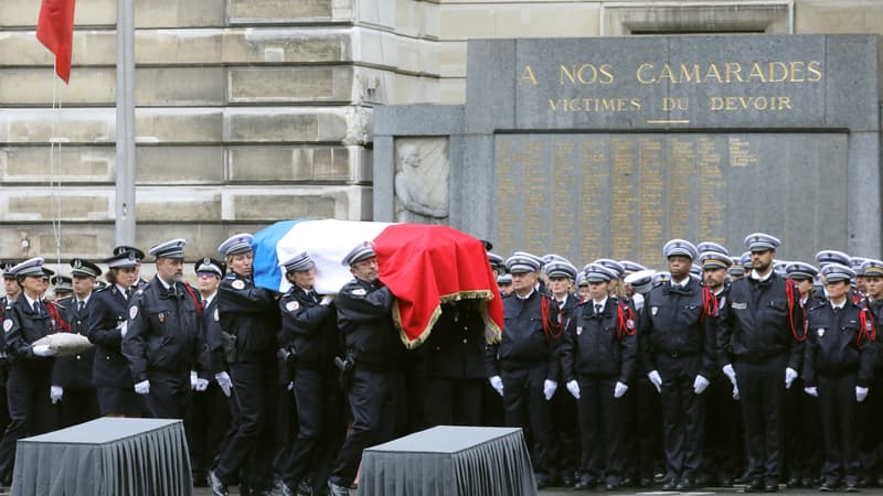 Les cercueils des victimes de l'attaque de la préfecture de police de Paris, lors de la cérémonie d'hommage du 8 octobre 2019.