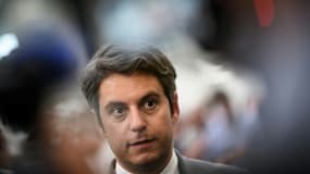 Le Premier ministre Gabriel Attal lors d'un déplacement de campagne à Sainte-Luce-sur-Loire, près de Nantes, le 14 juin 2024