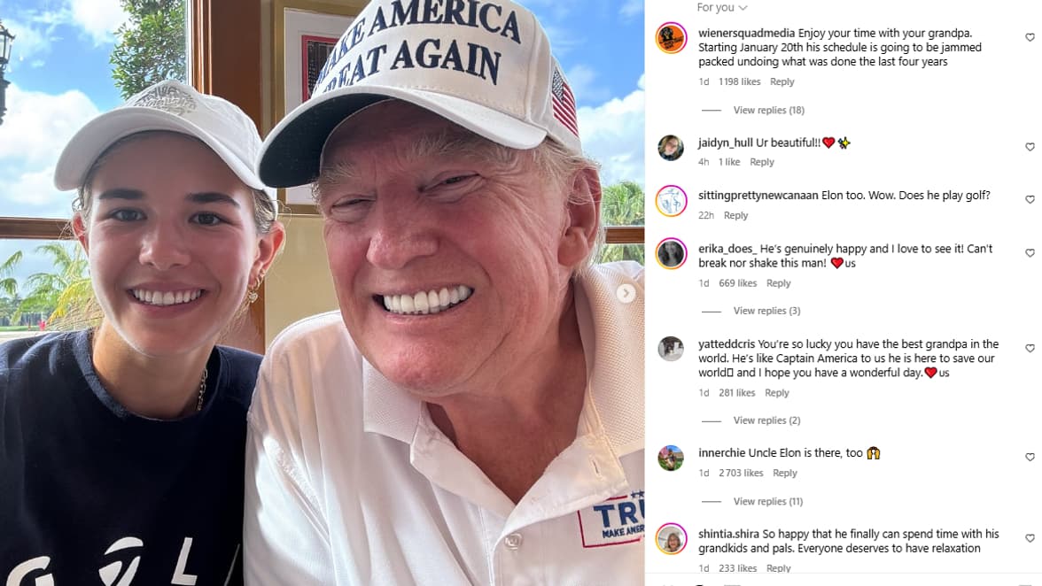 Kai Trump et son grand-père Donald Trump quelques jours après son élection comme président des États-Unis, novembre 2024 Kai Trump et son grand-père Donald Trump quelques jours après son élection comme président des États-Unis, novembre 2024