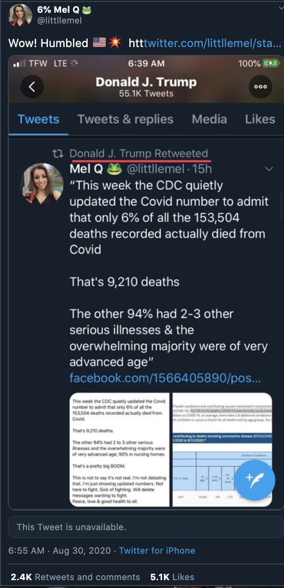 La capture d'écran du message retweeté par Donald Trump La capture d'écran du message retweeté par Donald Trump