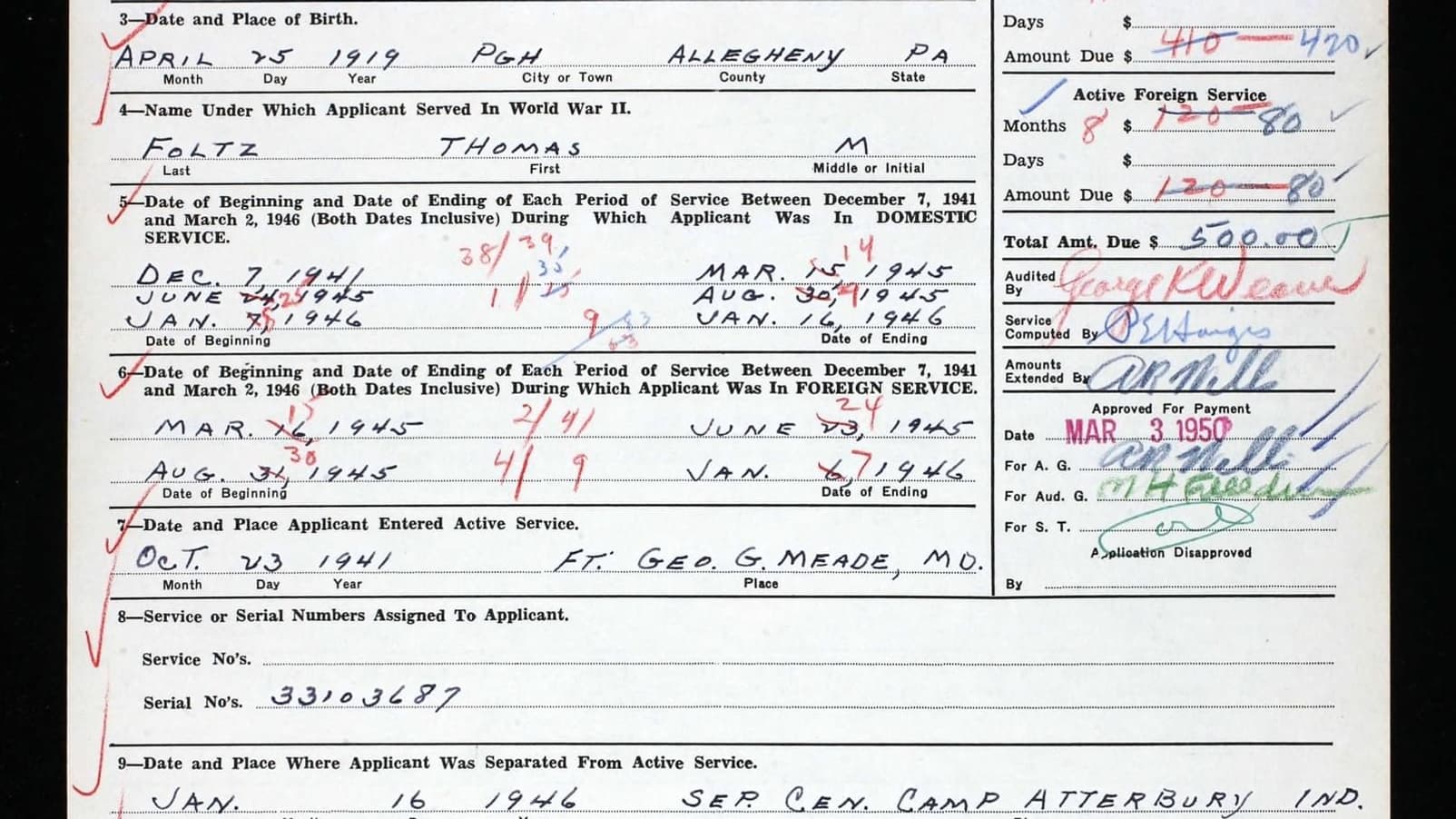 La demande de pension d'ancien militaire de Thomas Foltz, retrouvée par Maréva Georges sur internet.