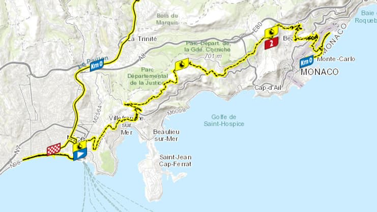 Le parcours de la 21e et dernière étape du Tour de France 2024 entre Monaco et Nice Le parcours de la 21e et dernière étape du Tour de France 2024 entre Monaco et Nice