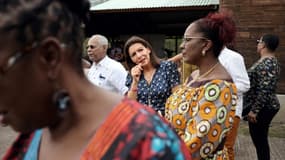 La candidate à la présidentielle Anne Hidalgo en déplacement en Guadeloupe visite une exploitation agro-écologique à Vieux-habitants (ouest), le 12 février 2022