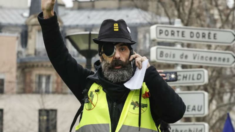 Jérôme Rodrigues lors de la manifestation gilets jaunes du 2 février
