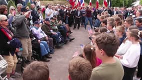 Des vétérans présents à l'occasion de la cérémonie officiel de Créances en l'honneur du 80ème anniversaire du Débarquement de Normandie, le 3 juin 2024.