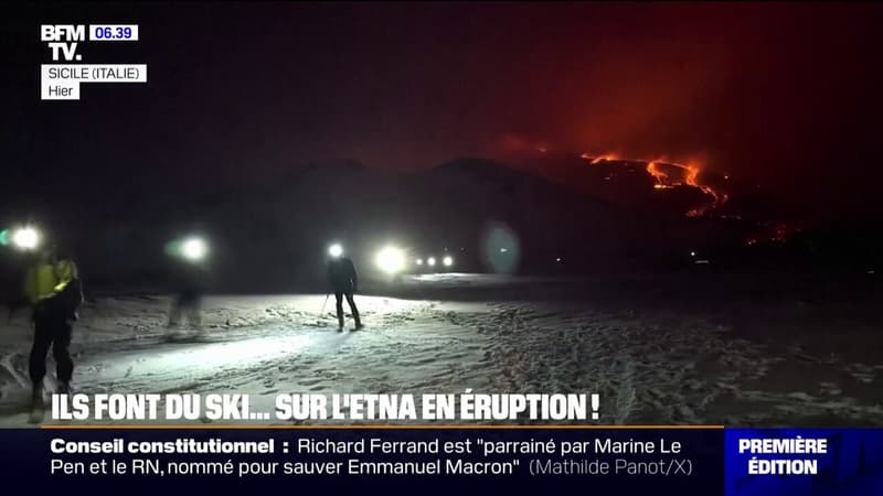 Sicile: des skieurs dévalent les pentes de l'Etna en éruption