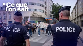 Des policiers au Mans, dans la Sarthe, avant l'arrivée du Premier ministre, Gabriel Attal, en campagne pour les législatives, le 20 juin 2024