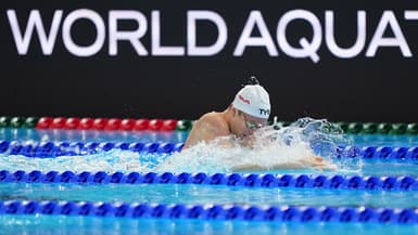 Léon Marchand sur 400m 4 nages lors des championnats du monde, le 3 août 2025 à Singapour