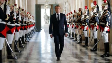 Emmanuel Macron arrivant à Versailles le 9 juillet 2018.