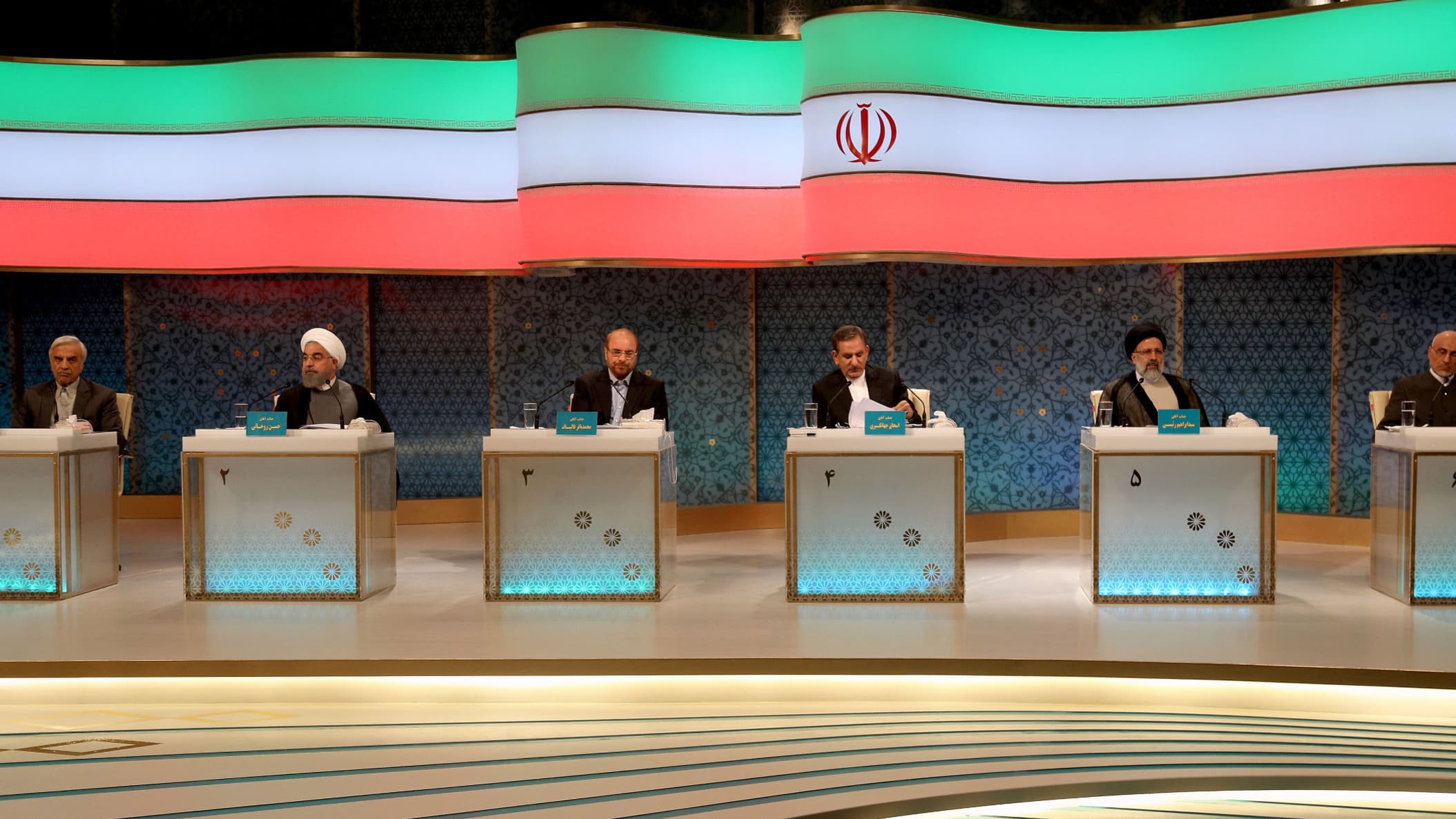 Lors du premier débat télévisé de la campagne présidentielle iranienne de 2017, le 28 avril. 