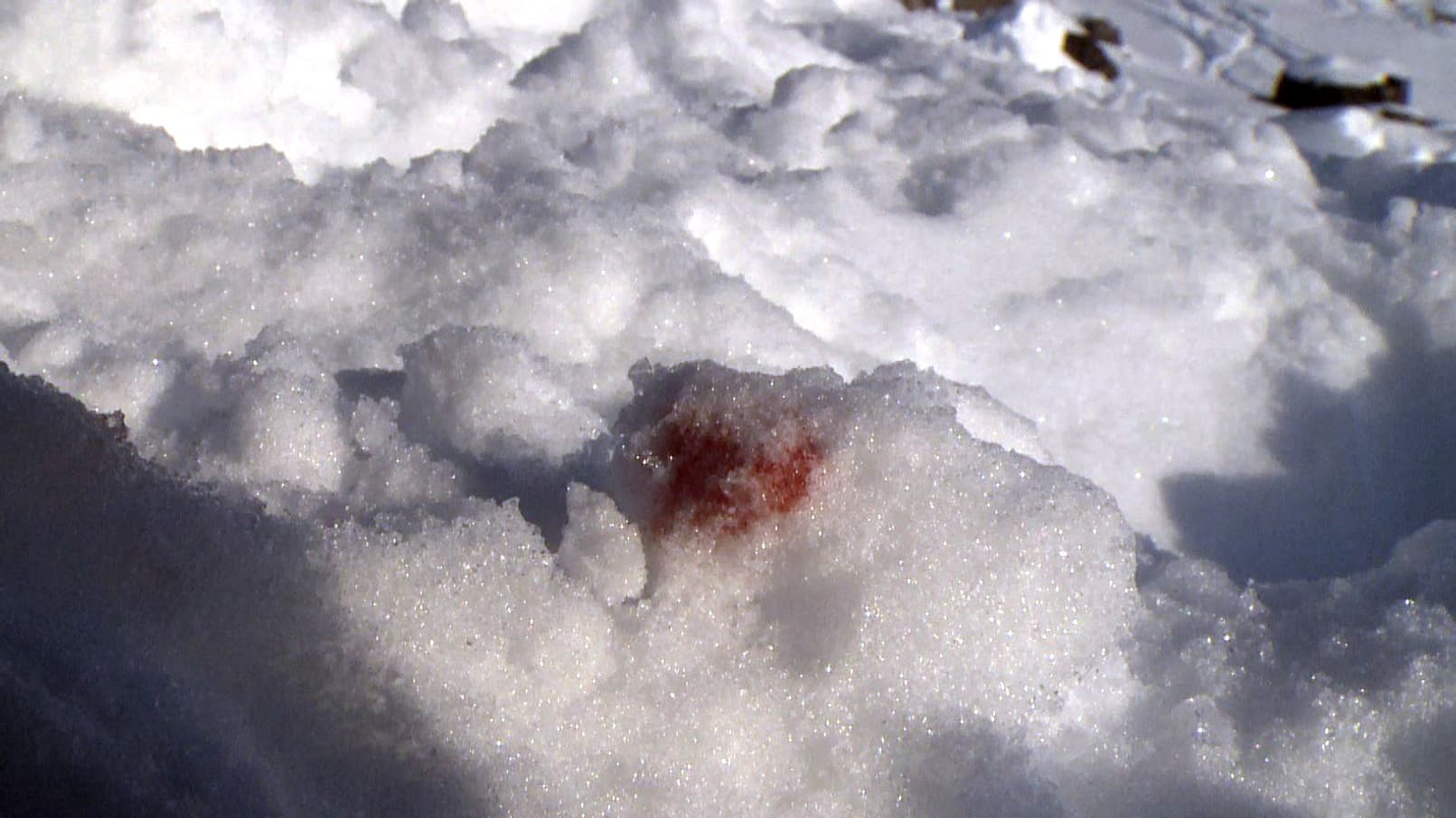 Le sang sur la neige après l'accident Michael Schumacher sur le site hors-piste de la station de ski française de Méribel, le 03/01/2024 Le sang sur la neige après l'accident Michael Schumacher sur le site hors-piste de la station de ski française de Méribel, le 03/01/2024