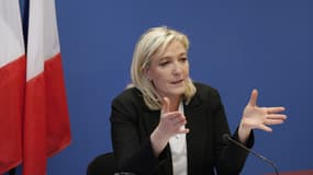 Marine Le Pen, lors d'une conférence de presse le 16 janvier 2015.