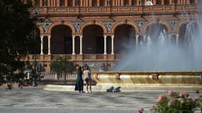 Une fontaine à Séville vendredi 9 juillet 2021, où la température était de 38 °C