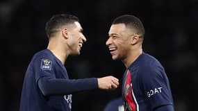 Achraf Hakimi et Kylian Mbappé lors du Trophée des champions contre Toulouse  le 3 janvier 2024 
