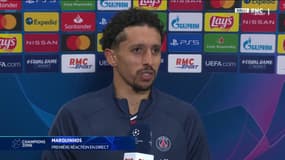 Marquinhos au micro de RMC Sport, à Paris le 10 mars 2021