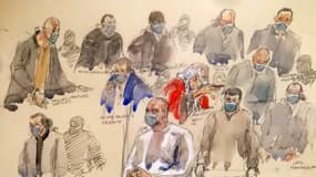 Les 11 accusés présents au procès des attentats de janvier 2015, le 14 décembre 2020 au tribunal judiciaire de Paris.