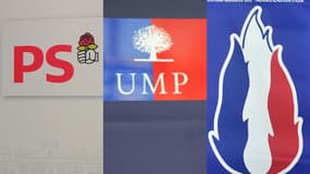 Les sigles du PS, de l'UMP et du FN 