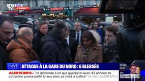 Gérald Darmanin et Anne Hidalgo arrivent à la gare du Nord après l'attaque à l'arme blanche qui a fait 6 blessés