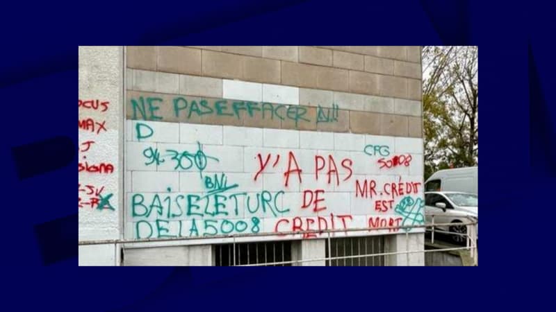 Des tags anti-police sur un bâtiment de Bonneuil-sur-Marne le 16 novembre 2021.