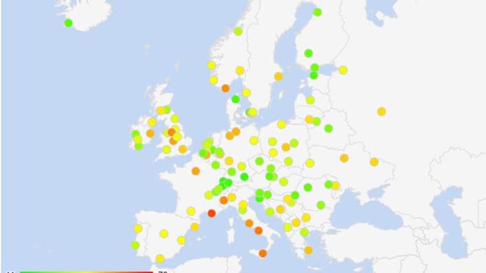 La carte des villes les plus dangereuses d'Europe La carte des villes les plus dangereuses d'Europe