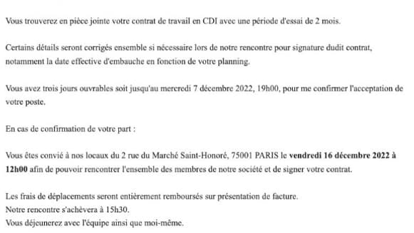 Faux courrier de recrutement Faux courrier de recrutement