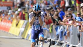 Lenny Martinez vainqueur de la 8e étape du Critérium du Dauphiné, le 15 juin 2025
