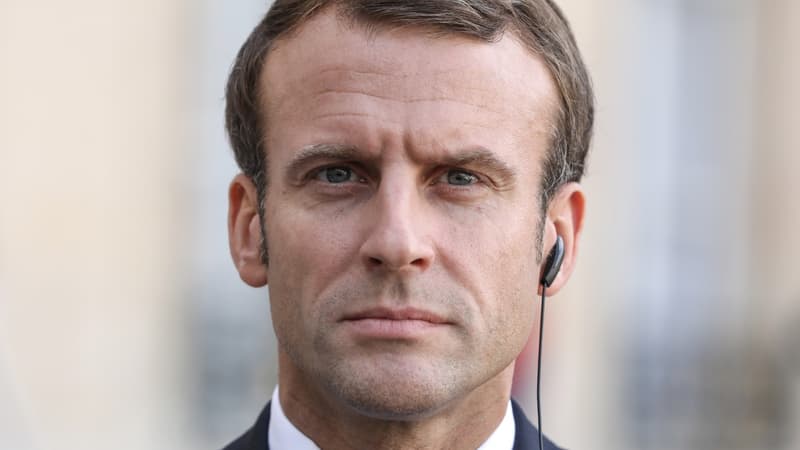 Emmanuel Macron lors d'une conférence de presse dans la cour de l'Elysée, le 11 octobre 2019