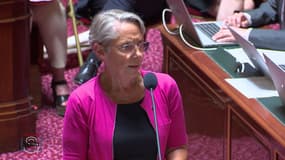 La Première ministre Elisabeth Borne au Sénat, le 28 juin 2023, lors d'une séance de questions au gouvernement.