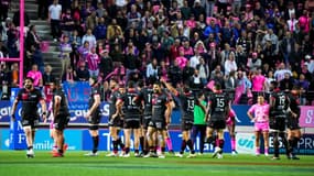 Les joueurs du LOU célèbrent leur match nul contre le Stade Français après un scénario fou, 14 mai 2023