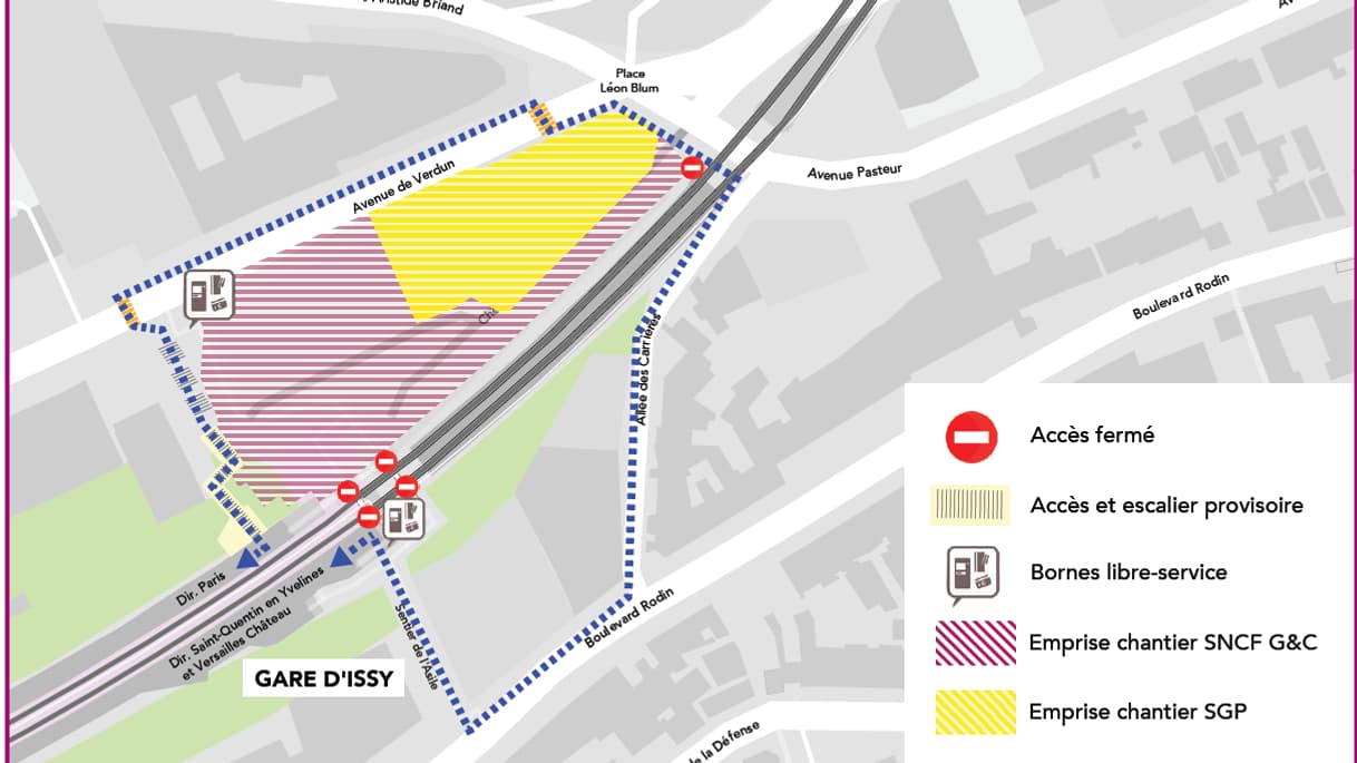 Le plan du cheminement proposé par la SNCF en gare d'Issy. Le plan du cheminement proposé par la SNCF en gare d'Issy.