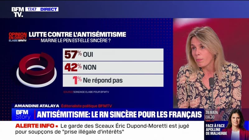 Pour 6 Français sur 10, Marine Le Pen et le RN avaient leur place à la marche contre l'antisémitisme (sondage Elabe/BFMTV)
