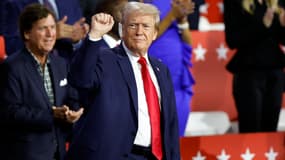 L'ex-président américain Donald Trump arrive à la convention du Parti républicain à Milwaukee (Wisconsin, États-Unis), le 15 juillet 2024.