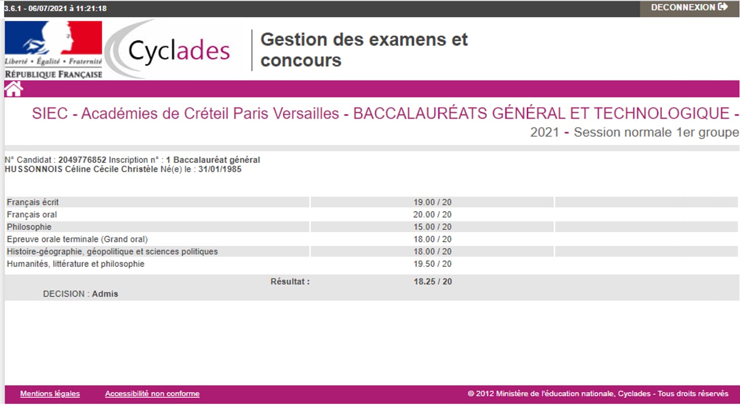 Mes notes au bac 2021 Mes notes au bac 2021