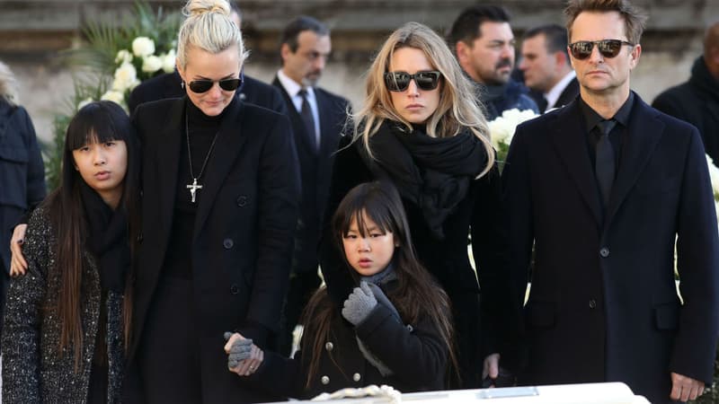 Laeticia Hallyday, Laura Smet et David Hallyday aux obsèques de Johnny Hallyday à Paris, le 9 décembre 2017