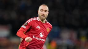 Le milieu de terrain de Manchester United Christian Eriksen face aux Rangers le 23 janvier 2025