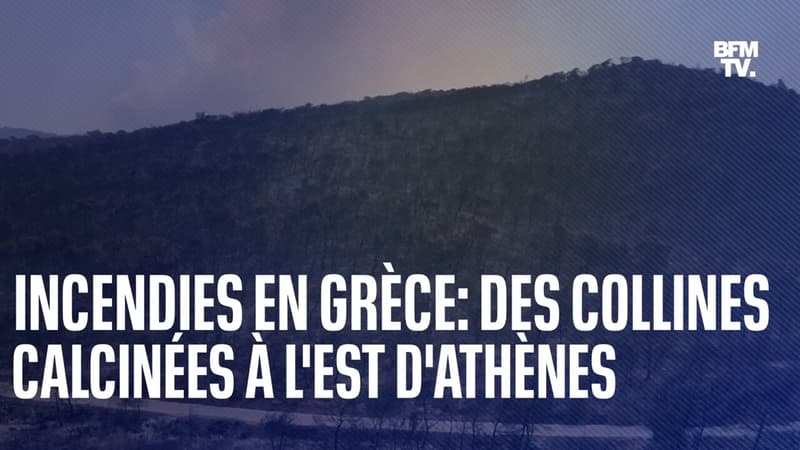 Incendies en Grèce: les images des collines calcinées à l'est d'Athènes
