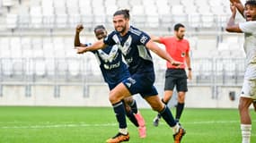 Andy Carroll célèbre son but lors du match Bordeaux-Chateaubriant (2-2, N2), le 21 septembre 2024