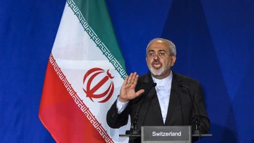 Le ministre iranien des Affaires étrangères Mohammad Javad Zarif lors d'une conférence de presse le 2 avril 2015 à Lausanne Le ministre iranien des Affaires étrangères Mohammad Javad Zarif lors d'une conférence de presse le 2 avril 2015 à Lausanne