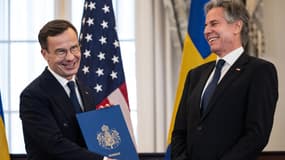Le Premier ministre suédois Ulf Kristersson et le secrétaire d'État américain Antony Blinken à Washington, le 7 mars 2023