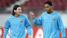 Lionel Messi et Ronaldinho au FC Barcelone, le 1er octobre 2007
