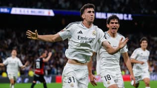 Jacobo Ramon (Real Madrid) célébrant son but du 2-1 face à Majorque à la 95e minute, le 14 mai 2025