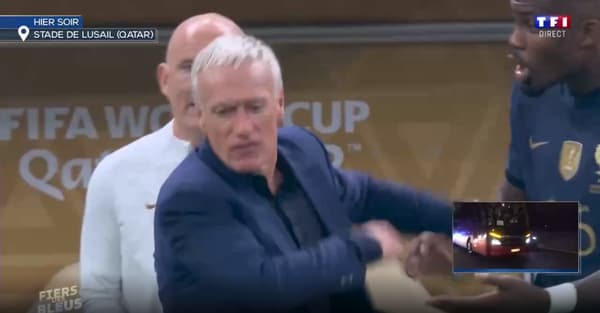 Didier Deschamps wordt boos na Marcus Thuram tijdens de wedstrijd Frankrijk-Argentinië