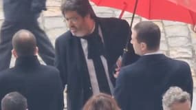 Meyer Habib, Manuel Bompard et Jordan Bardella le 7 février 2024 lors de l'hommage aux victimes françaises du Hamas