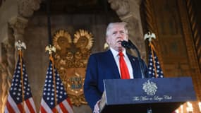 Le candidat républicain à l'élection présidentielle, l'ancien président Donald Trump, s'exprime lors d'une conférence de presse dans sa propriété de Mar-a-Lago, le 8 août 2024.