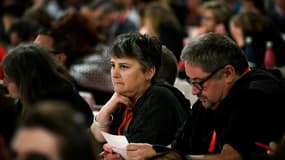 Céline Verzeletti, candidate au poste de secrétaire général de la CGT, lors du 53e congrès du syndicat, à Cournon-d’Auvergne, dans le Puy-de-Dôme, le 27 mars 2023