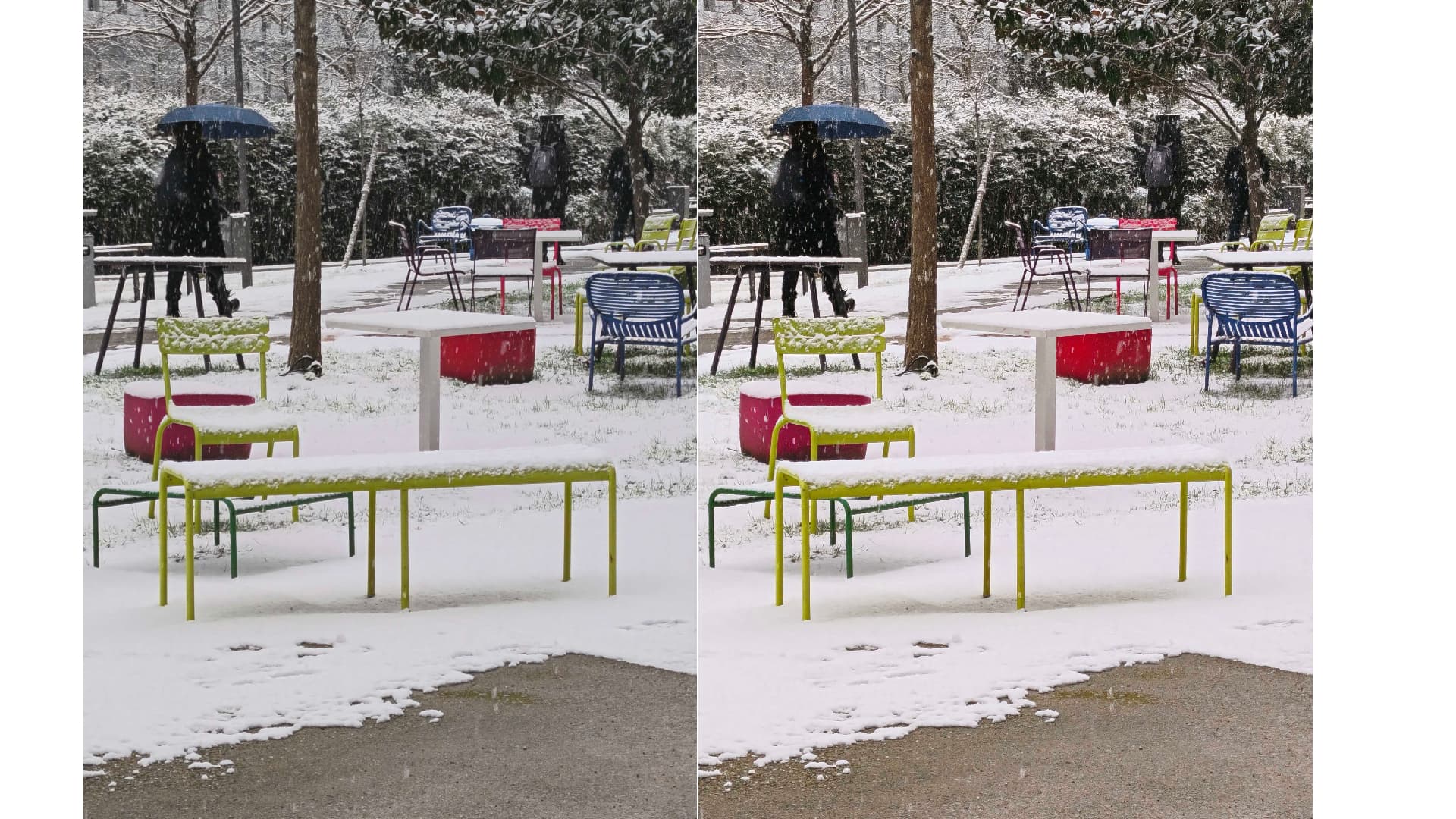 À gauche, la photo originale et à droite, embellie avec l'IA.