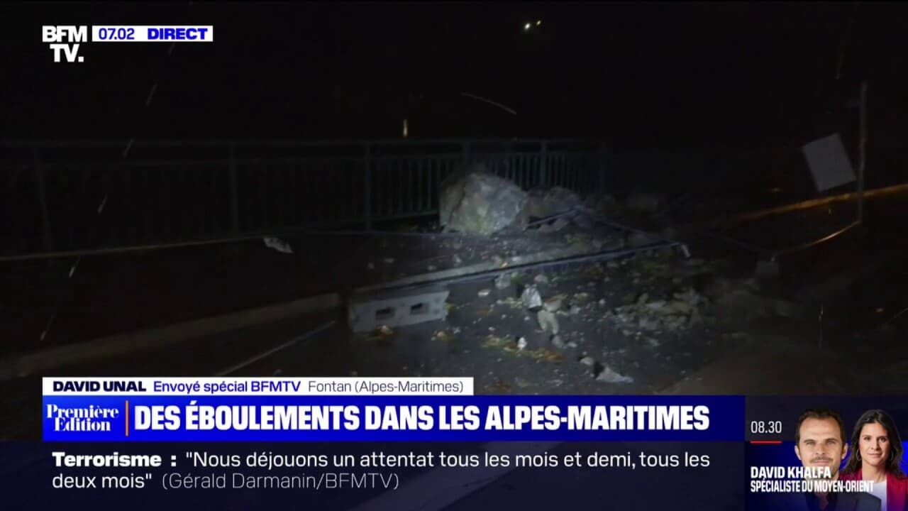 Plusieurs éboulements dans les AlpesMaritimes, en vigilance rouge