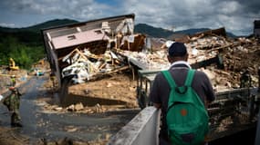 Une maison dévastée par les intempéries à Kumano, au Japon, le 9 juillet 2018