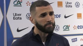 Karim Benzema en zone mixte avec l'équipe de France, le 3 juin 2022