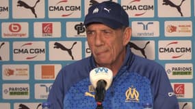 Jean-Louis Gasset en conférence de presse avec l'OM, le 17 mai 2024